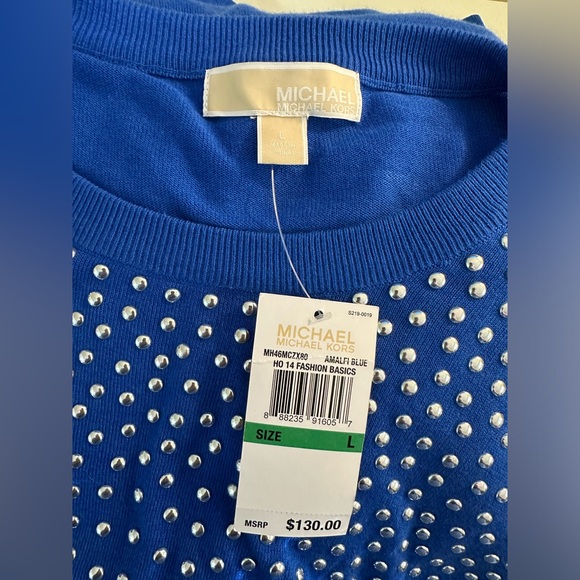 New MICHAEL KORS Studded Sweater Amalfi Royal Blue Silver Pullover Crewneck Knit - Picture 7 of 10